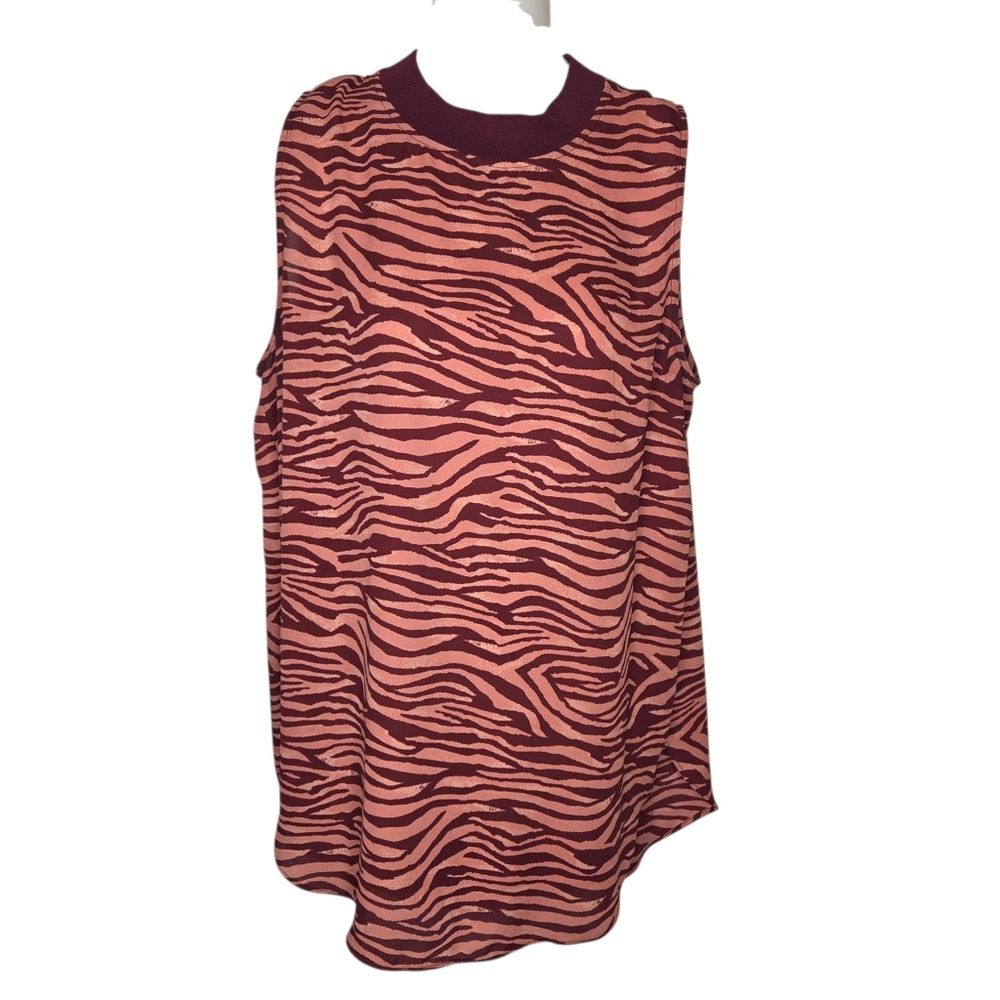 Loft Sleeveless Zebra Print Crewneck Tunic Shirt Top Size Large